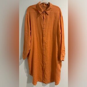 CP SHADES Orange Linen Button Front Shirt Tunic Dress Womens Large Excellent
